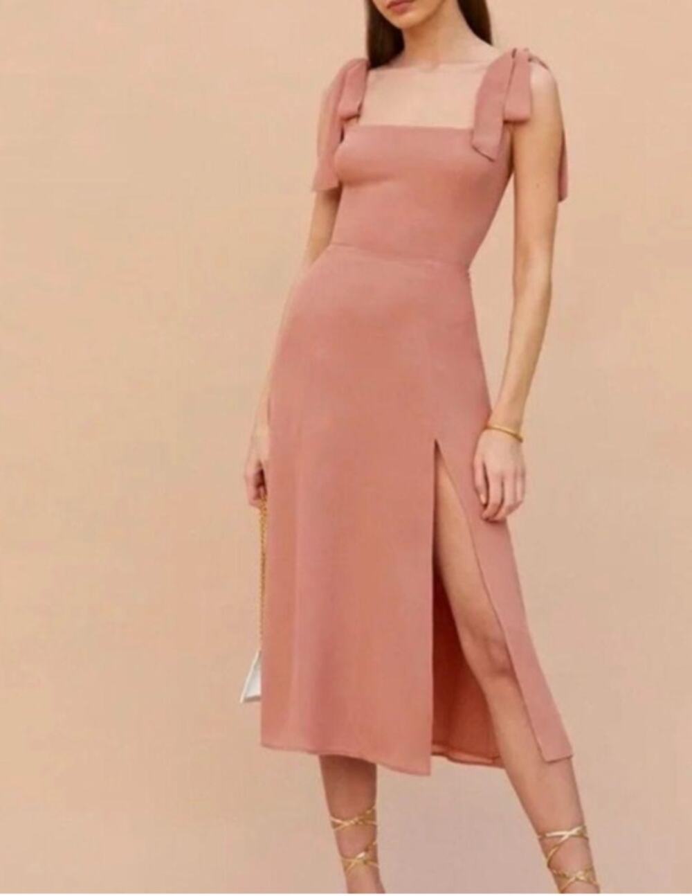 Reformation Twilight Midi Dress in Praline Mauve Pink Womans 8